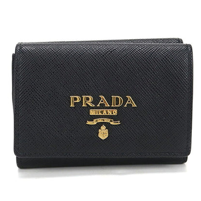 中古 プラダ 三つ折り財布 三折財布 コンパクト レディース ブランド PRADA サフィアーノ 1MH021 ブラック USDPR115685011