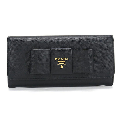 中古 プラダ 長財布二折 レディース ブランド PRADA サフィアーノレザー 1MH132 ブラック USDPR115742011