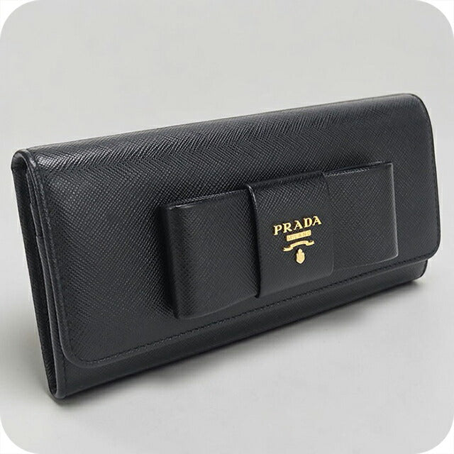中古 プラダ 長財布二折 レディース ブランド PRADA サフィアーノレザー 1MH132 ブラック USDPR115742011