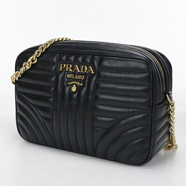 中古 プラダ ショルダーバッグ レディース ブランド PRADA ダイアグラム チェーンショルダー レザー 1BH083 ブラック USDPR115821011