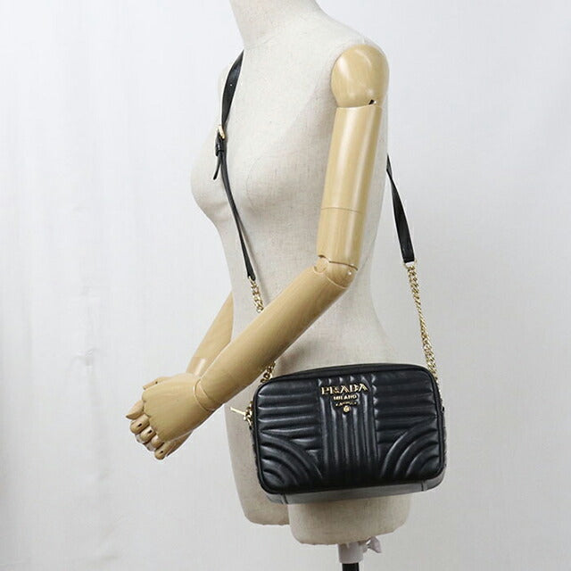 中古 プラダ ショルダーバッグ レディース ブランド PRADA ダイアグラム チェーンショルダー レザー 1BH083 ブラック USDPR115821011