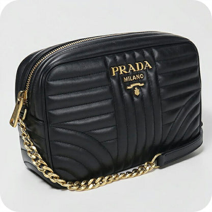中古 プラダ ショルダーバッグ レディース ブランド PRADA ダイアグラム チェーンショルダー レザー 1BH083 ブラック USDPR115821011
