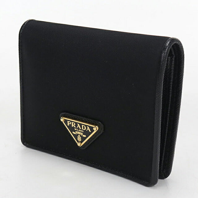 中古 プラダ 二つ折り財布 二折財布 コンパクト レディース ブランド PRADA トライアングル 1MV204 ブラック USDPR115888011