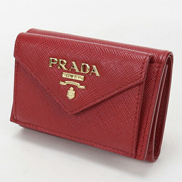 中古 プラダ 三つ折り財布 三折財布 コンパクト レディース ブランド PRADA サフィアーノレザー 1MH021 レッド USDPR116043011