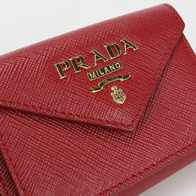 中古 プラダ 三つ折り財布 三折財布 コンパクト レディース ブランド PRADA サフィアーノレザー 1MH021 レッド USDPR116043011