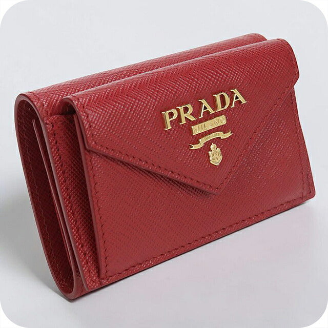 中古 プラダ 三つ折り財布 三折財布 コンパクト レディース ブランド PRADA サフィアーノレザー 1MH021 レッド USDPR116043011