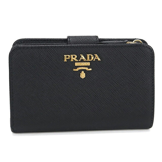 中古 プラダ 二つ折り財布 二折財布 コンパクト レディース ブランド PRADA サフィアーノレザー 1ML225 ブラック USDPR116044011