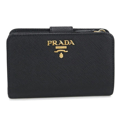 中古 プラダ 二つ折り財布 二折財布 コンパクト レディース ブランド PRADA サフィアーノレザー 1ML225 ブラック USDPR116044011