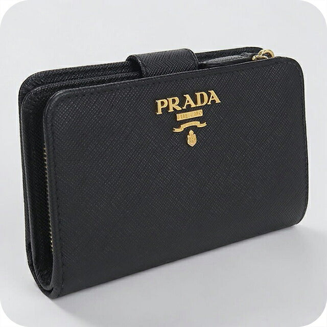 中古 プラダ 二つ折り財布 二折財布 コンパクト レディース ブランド PRADA サフィアーノレザー 1ML225 ブラック USDPR116044011