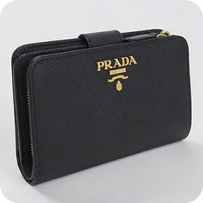 中古 プラダ 二つ折り財布 二折財布 コンパクト レディース ブランド PRADA サフィアーノレザー 1ML225 ブラック USDPR116044011