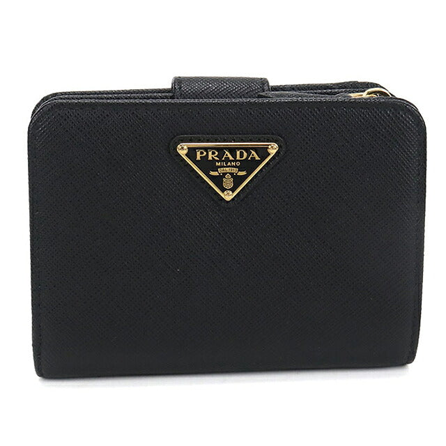 中古 プラダ 二つ折り財布 二折財布 コンパクト レディース ブランド PRADA サフィアーノトライアングル 1ML018 ブラック USDPR116277011