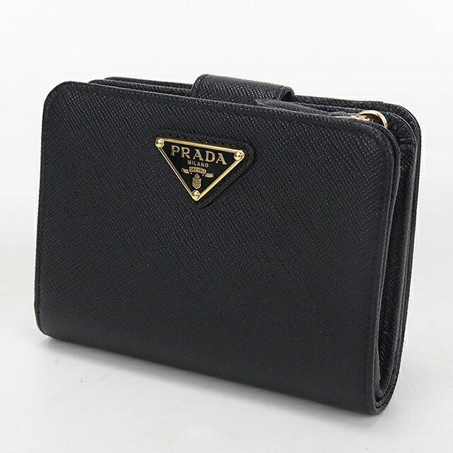 中古 プラダ 二つ折り財布 二折財布 コンパクト レディース ブランド PRADA サフィアーノトライアングル 1ML018 ブラック USDPR116277011