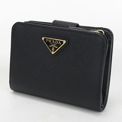 中古 プラダ 二つ折り財布 二折財布 コンパクト レディース ブランド PRADA サフィアーノトライアングル 1ML018 ブラック USDPR116277011