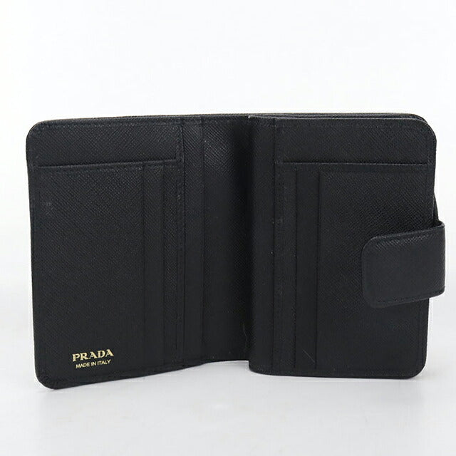 中古 プラダ 二つ折り財布 二折財布 コンパクト レディース ブランド PRADA サフィアーノトライアングル 1ML018 ブラック USDPR116277011
