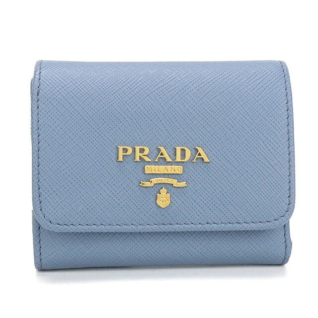中古 プラダ 三つ折り財布 三折財布 コンパクト レディース ブランド PRADA サフィアーノマルチカラー 1MH043 ブルー USDPR116472011