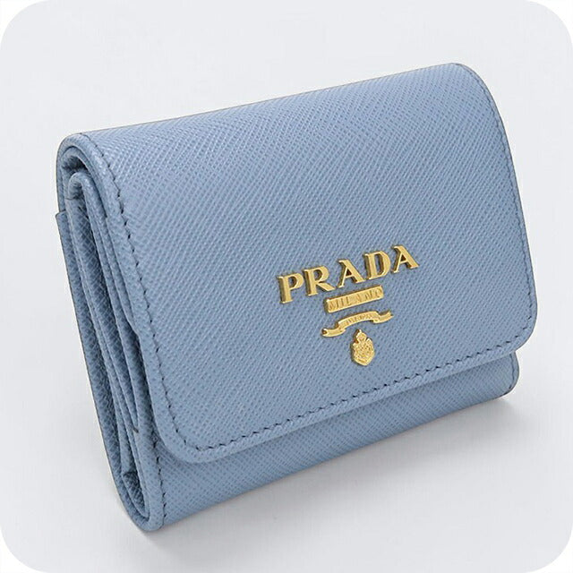 中古 プラダ 三つ折り財布 三折財布 コンパクト レディース ブランド PRADA サフィアーノマルチカラー 1MH043 ブルー USDPR116472011