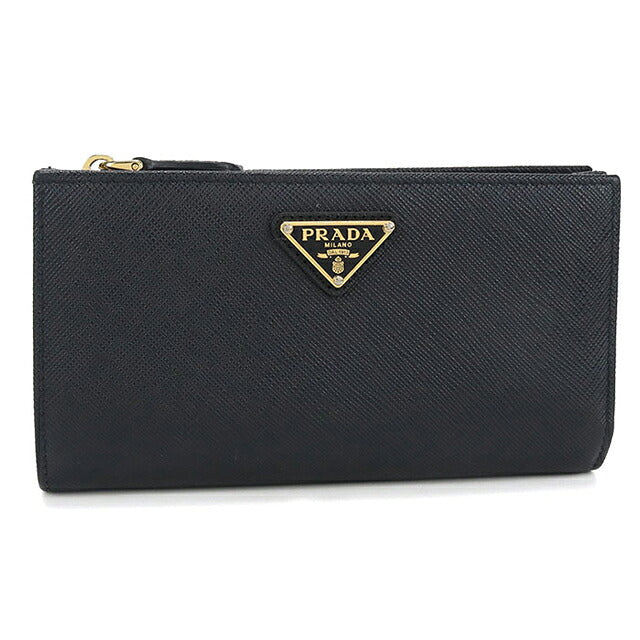 中古 プラダ 二つ折り財布 二折財布 コンパクト レディース ブランド PRADA  サフィアーノトライアングル 1ML009 QHH F0002 ブラック USDPR116635011