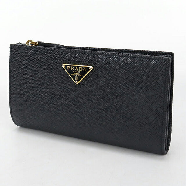 中古 プラダ 二つ折り財布 二折財布 コンパクト レディース ブランド PRADA  サフィアーノトライアングル 1ML009 QHH F0002 ブラック USDPR116635011