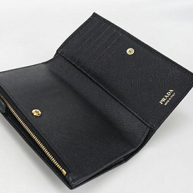 中古 プラダ 二つ折り財布 二折財布 コンパクト レディース ブランド PRADA  サフィアーノトライアングル 1ML009 QHH F0002 ブラック USDPR116635011