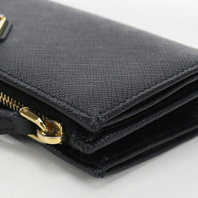 中古 プラダ 二つ折り財布 二折財布 コンパクト レディース ブランド PRADA  サフィアーノトライアングル 1ML009 QHH F0002 ブラック USDPR116635011