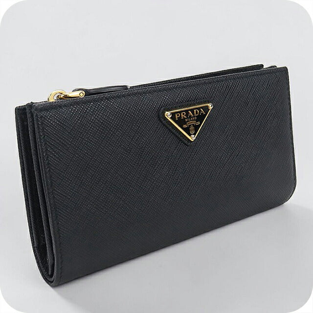 中古 プラダ 二つ折り財布 二折財布 コンパクト レディース ブランド PRADA  サフィアーノトライアングル 1ML009 QHH F0002 ブラック USDPR116635011