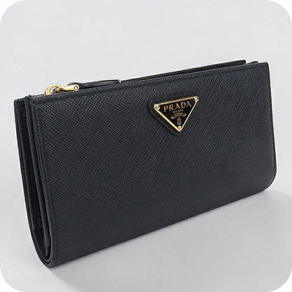 中古 プラダ 二つ折り財布 二折財布 コンパクト レディース ブランド PRADA  サフィアーノトライアングル 1ML009 QHH F0002 ブラック USDPR116635011