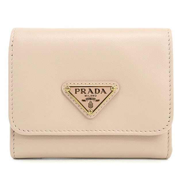 中古 プラダ 三つ折り財布 三折財布 コンパクト レディース ブランド PRADA トライアングル シティカーフ 1MH043 ピンク USDPR116650011