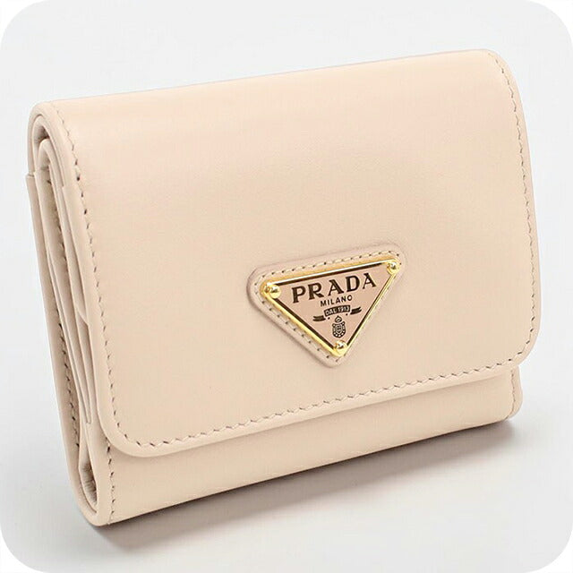 中古 プラダ 三つ折り財布 三折財布 コンパクト レディース ブランド PRADA トライアングル シティカーフ 1MH043 ピンク USDPR116650011