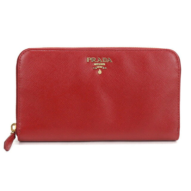 Used Prada long wallet round zipper ladies brand PRADA saffiano leather 1ML506 red USDPR116747011