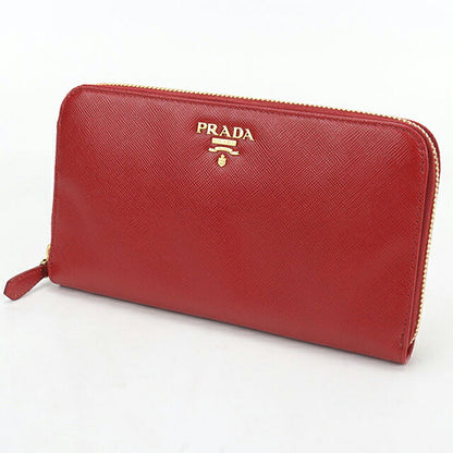 Used Prada long wallet round zipper ladies brand PRADA saffiano leather 1ML506 red USDPR116747011