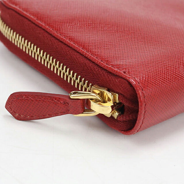 Used Prada long wallet round zipper ladies brand PRADA saffiano leather 1ML506 red USDPR116747011
