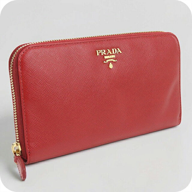 Used Prada long wallet round zipper ladies brand PRADA saffiano leather 1ML506 red USDPR116747011