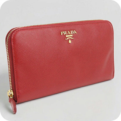 Used Prada long wallet round zipper ladies brand PRADA saffiano leather 1ML506 red USDPR116747011