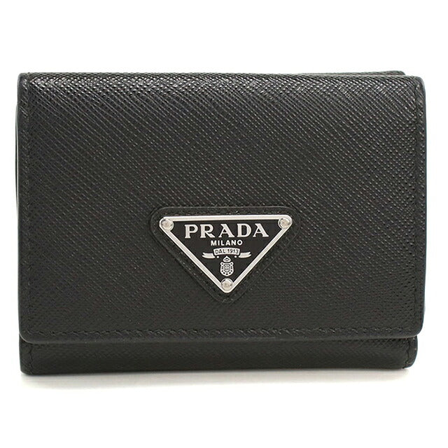 中古 プラダ 三つ折り財布 三折財布 コンパクト メンズ ブランド PRADA サフィアーノトライアングル レザー 2MH042 ブラック USDPR116911011
