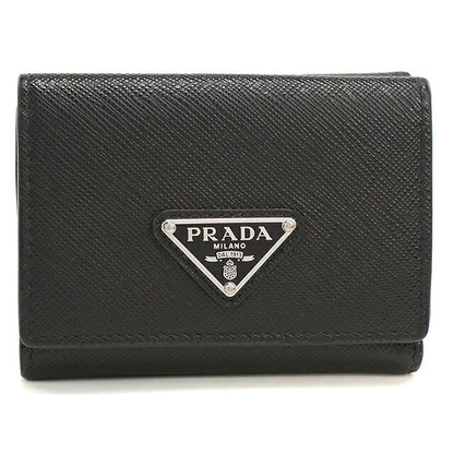 中古 プラダ 三つ折り財布 三折財布 コンパクト メンズ ブランド PRADA サフィアーノトライアングル レザー 2MH042 ブラック USDPR116911011