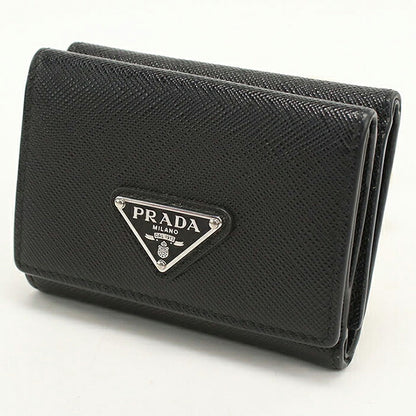中古 プラダ 三つ折り財布 三折財布 コンパクト メンズ ブランド PRADA サフィアーノトライアングル レザー 2MH042 ブラック USDPR116911011