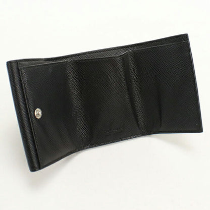 中古 プラダ 三つ折り財布 三折財布 コンパクト メンズ ブランド PRADA サフィアーノトライアングル レザー 2MH042 ブラック USDPR116911011