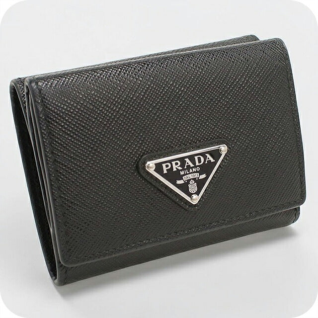 中古 プラダ 三つ折り財布 三折財布 コンパクト メンズ ブランド PRADA サフィアーノトライアングル レザー 2MH042 ブラック USDPR116911011