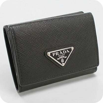 中古 プラダ 三つ折り財布 三折財布 コンパクト メンズ ブランド PRADA サフィアーノトライアングル レザー 2MH042 ブラック USDPR116911011