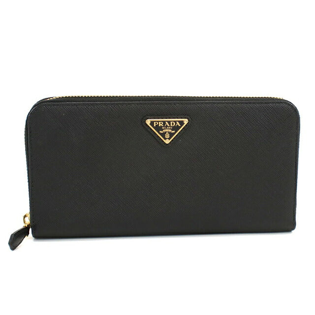 Used Prada long wallet round zipper ladies brand PRADA triangle logo 1ML506 black USDPR117052011