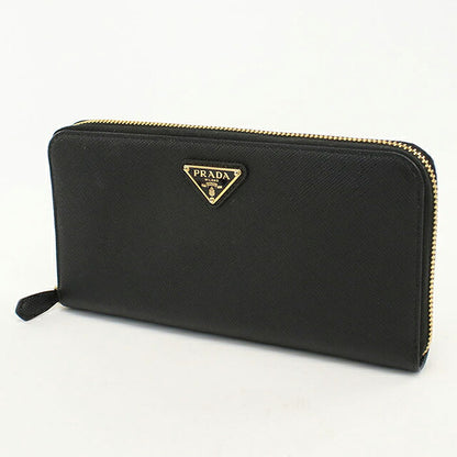 Used Prada long wallet round zipper ladies brand PRADA triangle logo 1ML506 black USDPR117052011