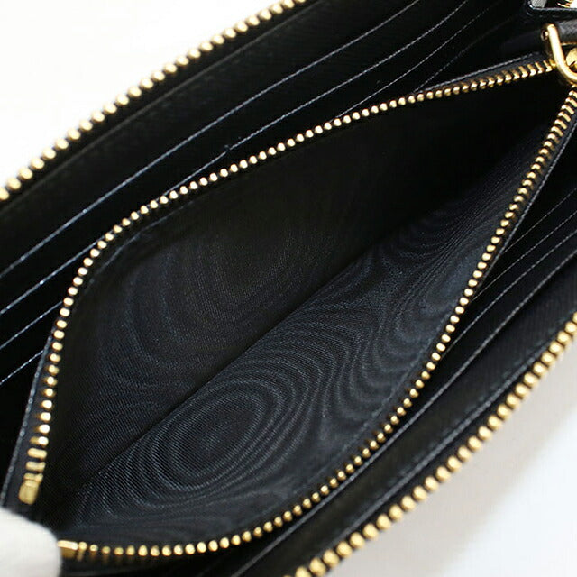 Used Prada long wallet round zipper ladies brand PRADA triangle logo 1ML506 black USDPR117052011