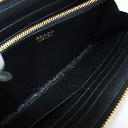 Used Prada long wallet round zipper ladies brand PRADA triangle logo 1ML506 black USDPR117052011