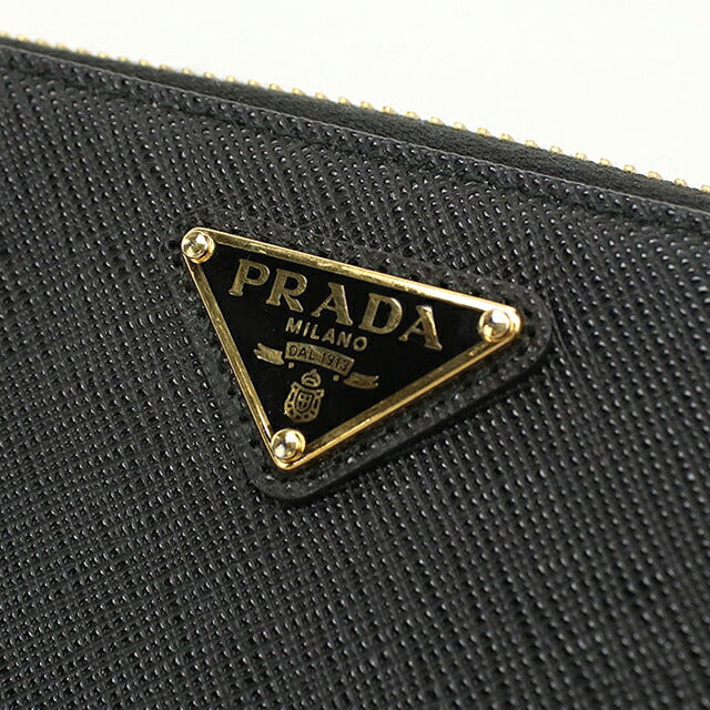 Used Prada long wallet round zipper ladies brand PRADA triangle logo 1ML506 black USDPR117052011