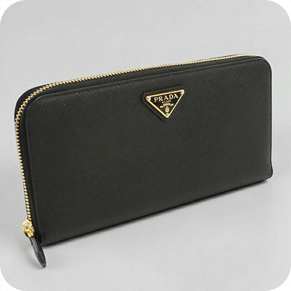 Used Prada long wallet round zipper ladies brand PRADA triangle logo 1ML506 black USDPR117052011