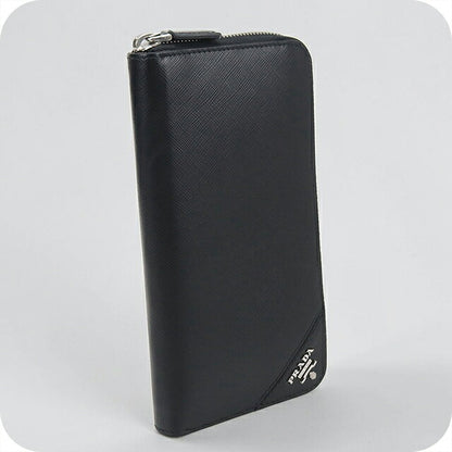 中古 プラダ 長財布ラウンドファスナー メンズ ブランド PRADA サフィアーノレザー  ブラック USDPR117442011
