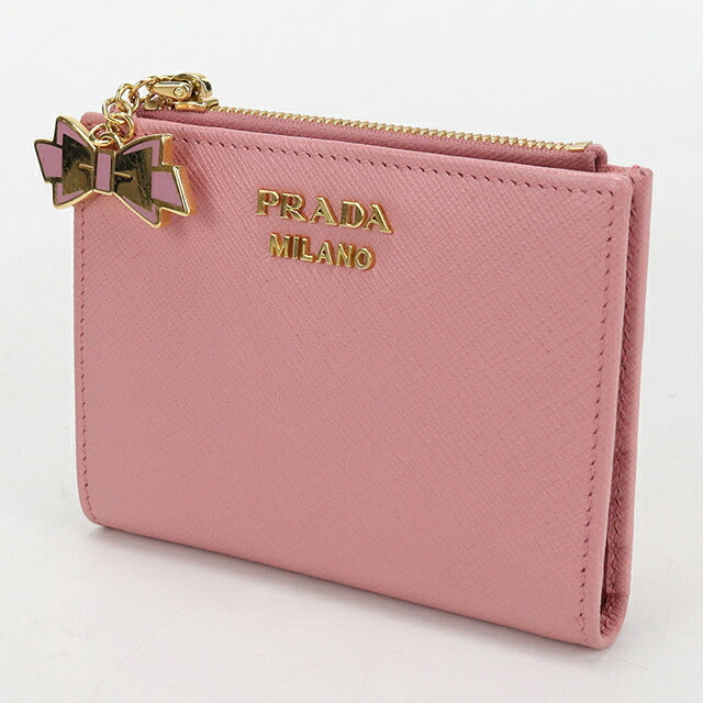 鑑定済み 美品 プラダ 財布 サフィアーノ レザー 二つ折り コンパクト ピンク 中古 プラダ 二つ折り財布 二折財布 コンパクト レディース ブランド