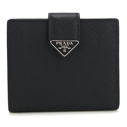 中古 プラダ 二つ折り財布 二折財布 コンパクト レディース ブランド PRADA  サフィアーノタブ折財布 レザー 1MV204 ブラック USDPR117537011