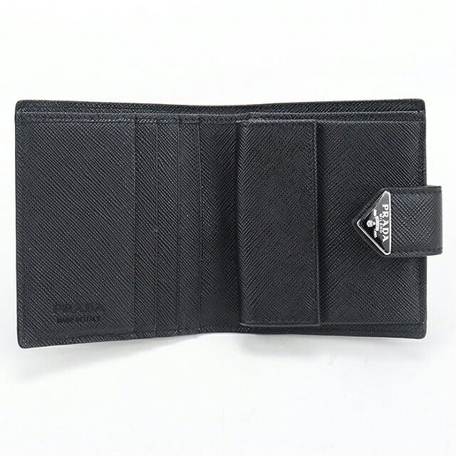 中古 プラダ 二つ折り財布 二折財布 コンパクト レディース ブランド PRADA  サフィアーノタブ折財布 レザー 1MV204 ブラック USDPR117537011