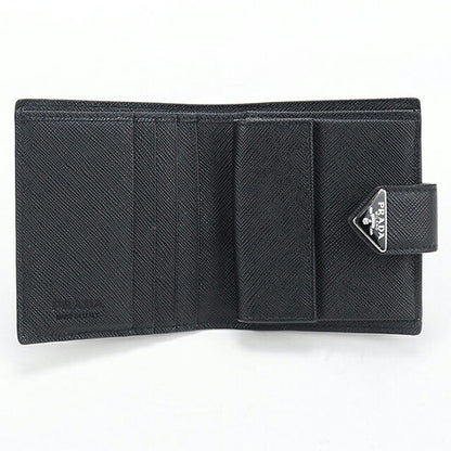 中古 プラダ 二つ折り財布 二折財布 コンパクト レディース ブランド PRADA  サフィアーノタブ折財布 レザー 1MV204 ブラック USDPR117537011